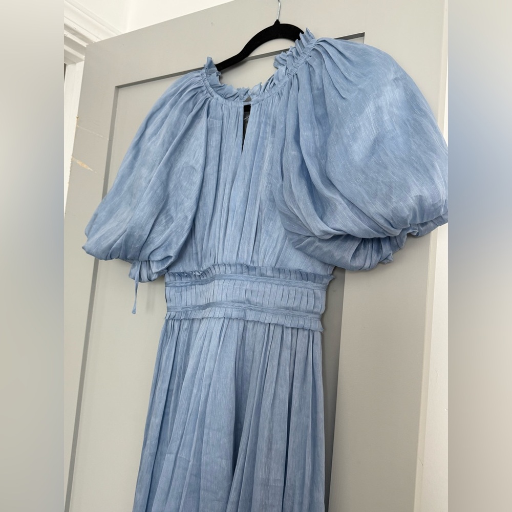Elegant Blue Puff Sleeve Dress